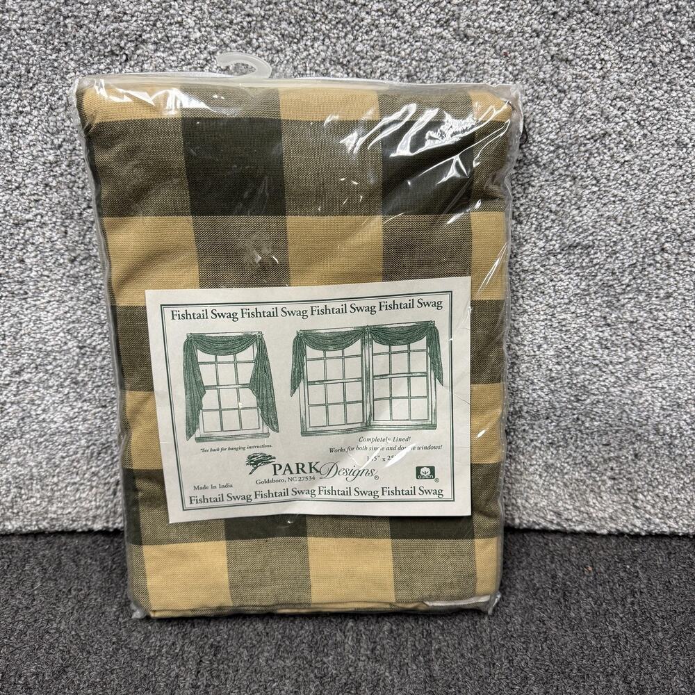 Vintage Park Designs Fishtail Swag Valance Plaid Lined Cotton 145x25 Country